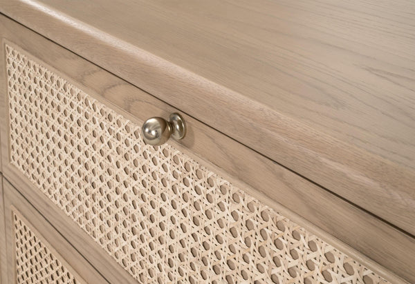 Essentials for Living Cannes Solid Oak Double Dresser with Cane Inlay Drawers and Brass Knobs 5282.NAT-OAK