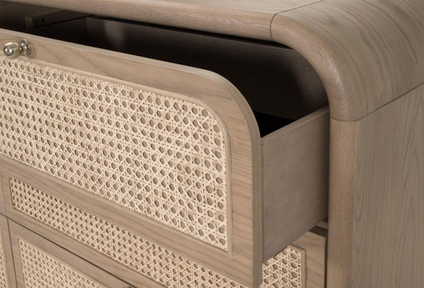 Essentials for Living Cannes Solid Oak Double Dresser with Cane Inlay Drawers and Brass Knobs 5282.NAT-OAK