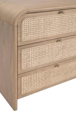 Essentials for Living Cannes Solid Oak Double Dresser with Cane Inlay Drawers and Brass Knobs 5282.NAT-OAK