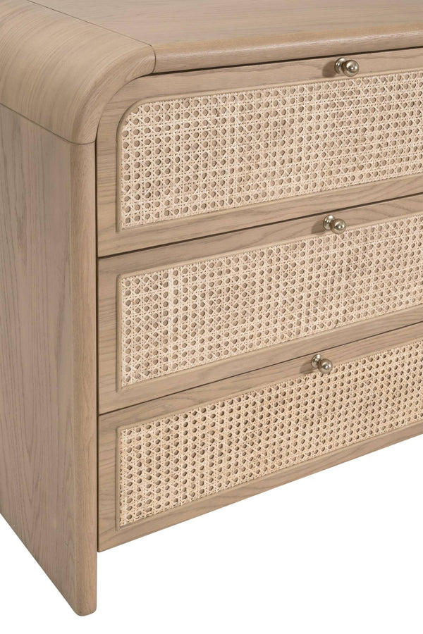 Essentials for Living Cannes Solid Oak Double Dresser with Cane Inlay Drawers and Brass Knobs 5282.NAT-OAK