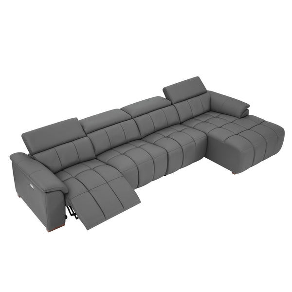 English Elm 4 Seats Modern Wall-Hugger Reclining Sofa – Genuine Leather L-Shaped Couch With Usb & Comfort Features W2582S00178