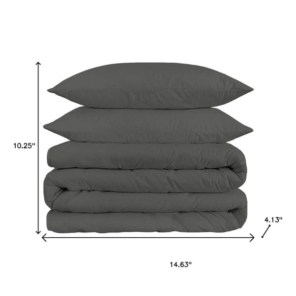 HomeRoots Gray King Cotton Blend Duvet Cover Set - 1500 Thread Count, Washable, Soft & Stylish Comfort 528222