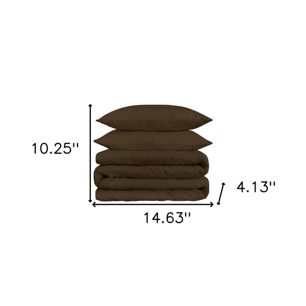 Homeroots Dark Brown King Cotton Blend 1500 Thread Count Washable Duvet Cover Set  Egyptian Cotton 528225