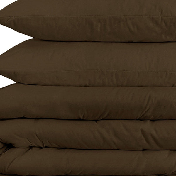 Homeroots Dark Brown King Cotton Blend 1500 Thread Count Washable Duvet Cover Set  Egyptian Cotton 528225