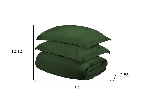 Homeroots Hunter Green Queen Cotton Blend 300 Thread Count Washable Duvet Cover Set  Egyptian Cotton 528236