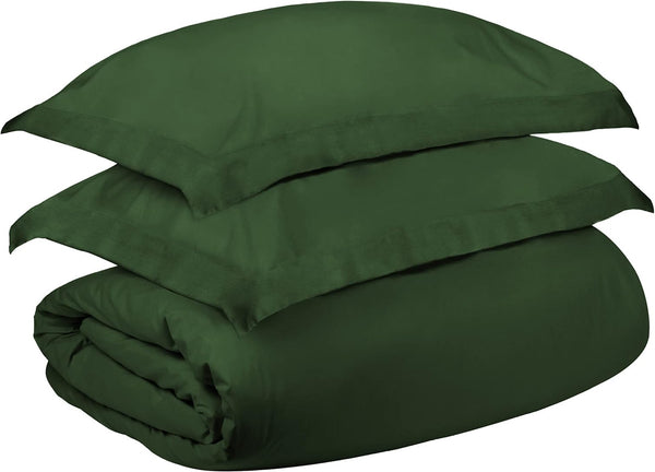 Homeroots Hunter Green Queen Cotton Blend 300 Thread Count Washable Duvet Cover Set  Egyptian Cotton 528236