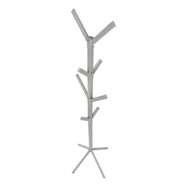 English Elm Coat 4-Tier Free-Standing Hall Tree with 8 Hooks and Sturdy 4-Prong Base for Entryway Organization and Style Silver 30 L x 9 W x 2 H B2710P218923