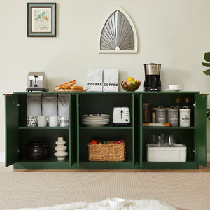 English Elm 67-inch Wavy Sage Green Sideboard with Six Doors Wood Grain Top Living Room Storage W1162P387864