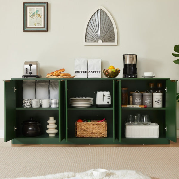 English Elm 67-inch Wavy Sage Green Sideboard with Six Doors Wood Grain Top Living Room Storage W1162P387864