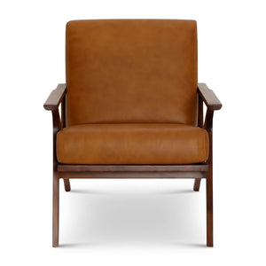 English Elm Midcentury Tan Leather Accent Chair with Solid Wood Frame, High-Density Foam Cushions, 43L x 30W x43H B353P366769