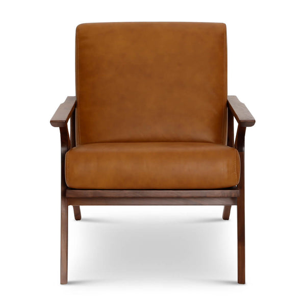 English Elm Midcentury Tan Leather Accent Chair with Solid Wood Frame, High-Density Foam Cushions, 43L x 30W x43H B353P366769