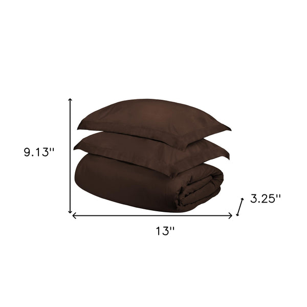 Homeroots Dark Brown Twin Cotton Blend 400 Thread Count Washable Duvet Cover Set  Egyptian Cotton 528332