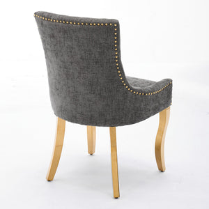 English Elm Chenille Plush Dining Chair with Curved Gold-Plated Legs, Rivet Trim, Textured Upholstery Comfort Gray W1143P332686