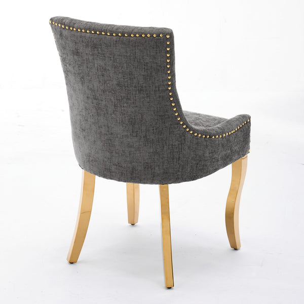 English Elm Chenille Modern Dining Chair with Curved Gold-Plated Legs, Rivet Trim, Textured Upholstery Comfort Gray W1143P332686