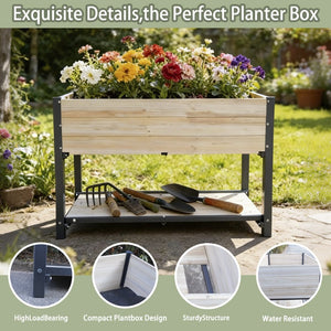 English Elm New Solid Iron and Wood Raised Garden Bed Ergonomic Standing Planter for Patio W1431P470876