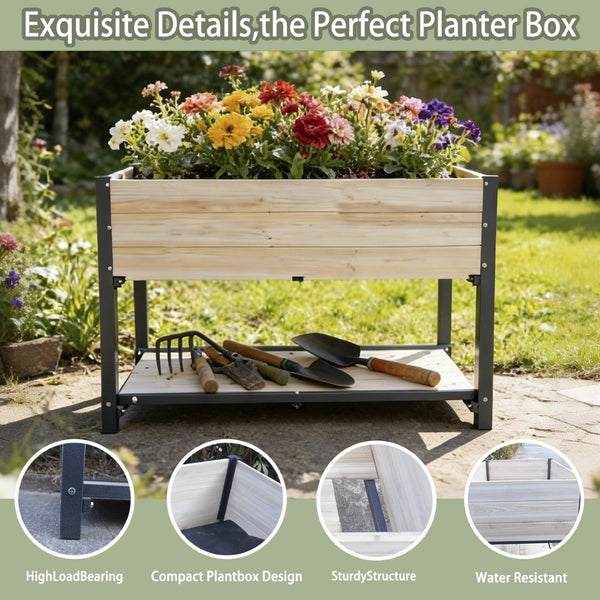 English Elm New Solid Iron and Wood Raised Garden Bed Ergonomic Standing Planter for Patio W1431P470876