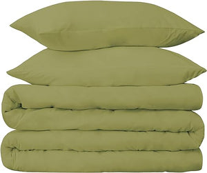 Homeroots Olive Green Queen Cotton Blend 650 Thread Count Washable Duvet Cover Set  Egyptian Cotton 528371