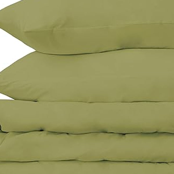 Homeroots Olive Green Queen Cotton Blend 650 Thread Count Washable Duvet Cover Set  Egyptian Cotton 528371