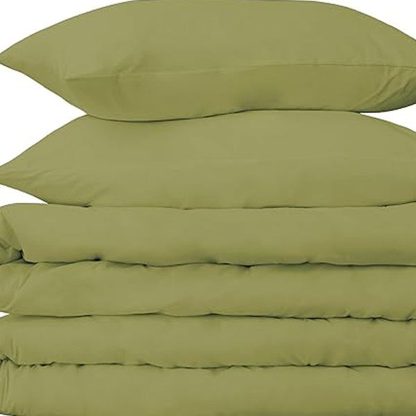Homeroots Olive Green Queen Cotton Blend 650 Thread Count Washable Duvet Cover Set  Egyptian Cotton 528371