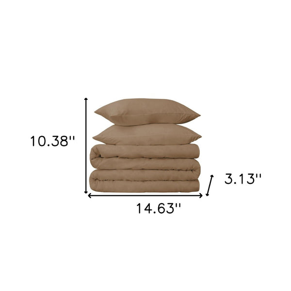HomeRoots Taupe Queen Duvet Cover Set – Luxuriously Soft Cotton Blend, 650 Thread Count, Easy Care & Timeless Style 528374