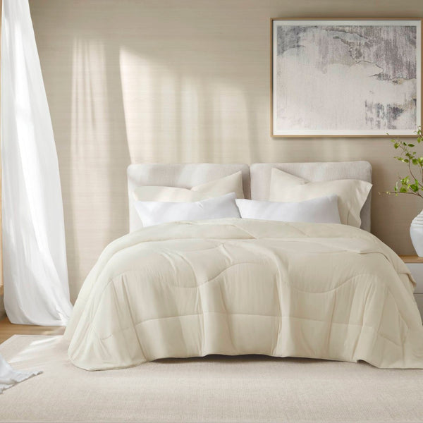 English Elm 1-piece Reversible Tencel Fill Comforter with Sculptural Weave for Full Queen Beds Ivory B035P408275
