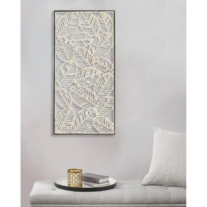 JLA Home Madison Park - Metal Madison Park Paper Cloaked Leaves Framed Decor Panel 32"x16" — Slim Metal Frame, Textured Natural Leaf Art for Gallery Walls MP95B-0224