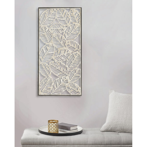 JLA Home Madison Park - Metal Madison Park Paper Cloaked Leaves Framed Decor Panel 32"x16" — Slim Metal Frame, Textured Natural Leaf Art for Gallery Walls MP95B-0224