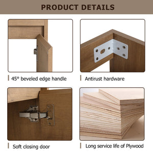 English Elm Soft Close Wall Mounted Bathroom Vanity with Ceramic Vessel Sink and Storage Rack W999S00488