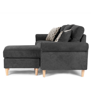 English Elm Reversible Tufted Velvet Sectional Sofa with Reversible Chaise, Nailhead Trim and Accent Pillows Slate 34 L x 88 W x 23 H B089P389528