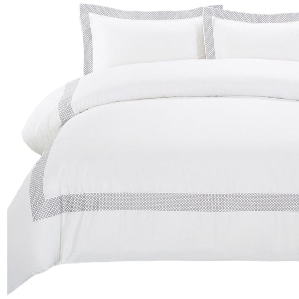 HomeRoots Gray Queen 100% Cotton Duvet Cover Set - 200 Thread Count, Breathable, Stylish, and Washable Bedding 528500