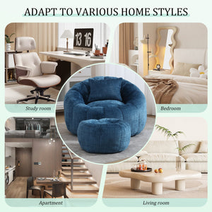 English Elm UNITED Cloud-Luxe Chenille Memory Foam Bean Bag Chair with Ottoman and Pillow for Ultimate Comfort Peacock Blue W1568P361694