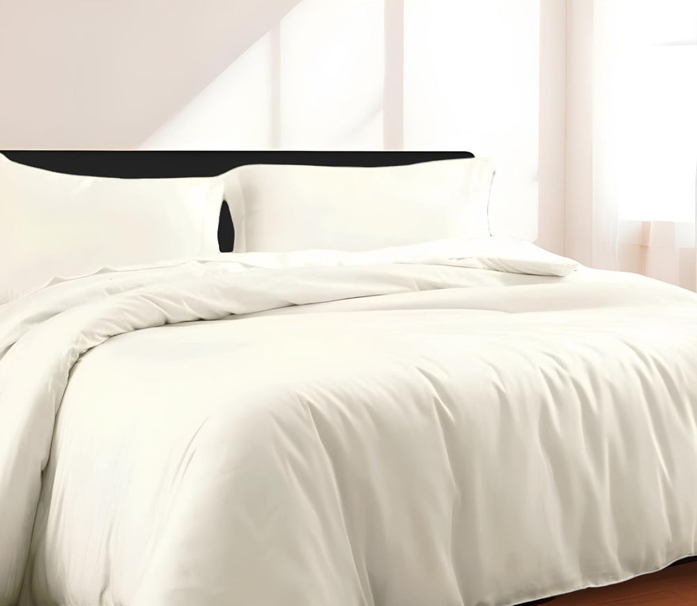 HomeRoots Ivory King Duvet Cover Set - Luxurious Cotton Blend, 300 Thread Count, Soft, Washable & All-Season Comfort 528519