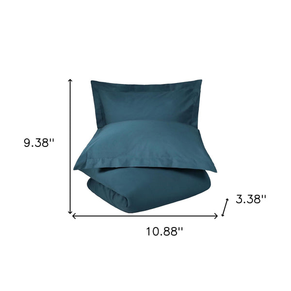 Homeroots Navy Blue Queen 100% Cotton 300 Thread Count Washable Duvet Cover Set  Cotton 528529