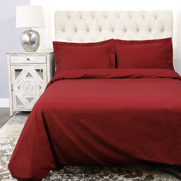 Homeroots Burgundy King 100% Cotton 300 Thread Count Washable Duvet Cover Set  Cotton 528534