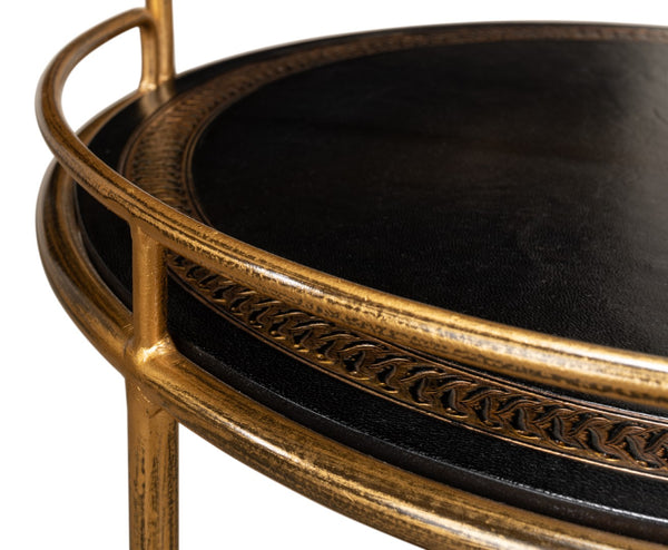 Sarreid Server Hand Antiqued Leather Side Table - Stylish Iron & Leather Design For Modern Living Spaces Brown  52853