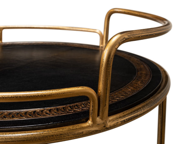 Sarreid Server Hand Antiqued Leather Side Table - Stylish Iron & Leather Design For Modern Living Spaces Brown  52853