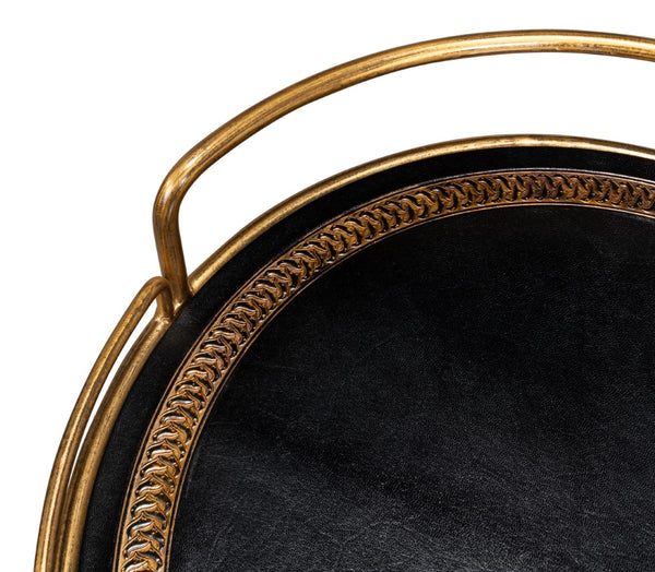 Sarreid Server Hand Antiqued Leather Side Table - Stylish Iron & Leather Design For Modern Living Spaces Brown  52853