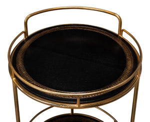 Sarreid Server Hand Antiqued Leather Side Table - Stylish Iron & Leather Design For Modern Living Spaces Brown  52853