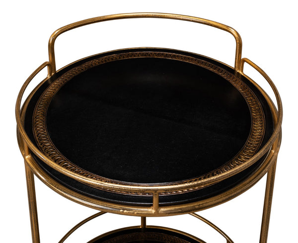 Sarreid Server Hand Antiqued Leather Side Table - Stylish Iron & Leather Design For Modern Living Spaces Brown  52853