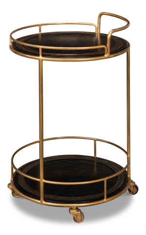 Sarreid Server Hand Antiqued Leather Side Table - Stylish Iron & Leather Design For Modern Living Spaces Brown  52853