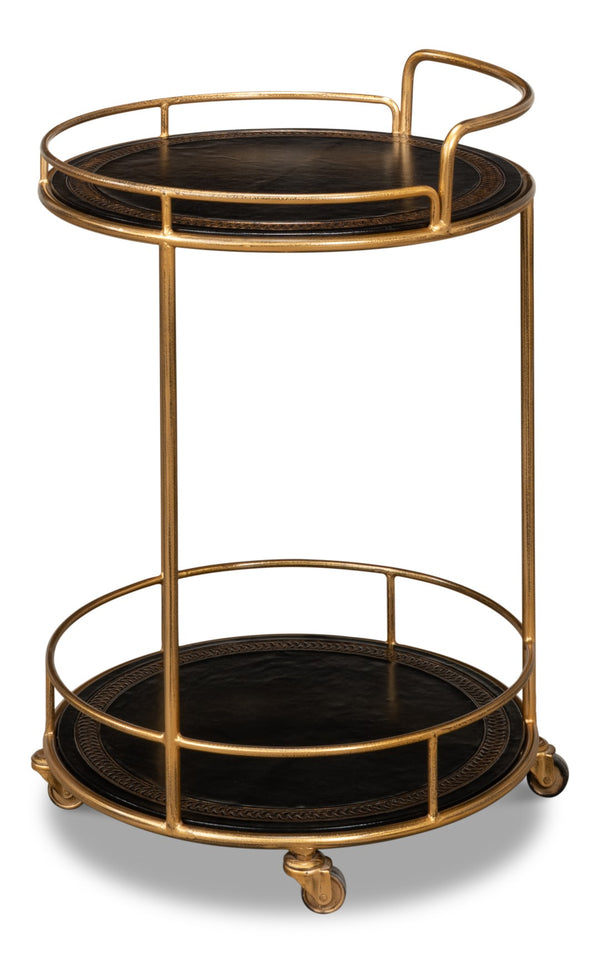 Sarreid Server Hand Antiqued Leather Side Table - Stylish Iron & Leather Design For Modern Living Spaces Brown  52853