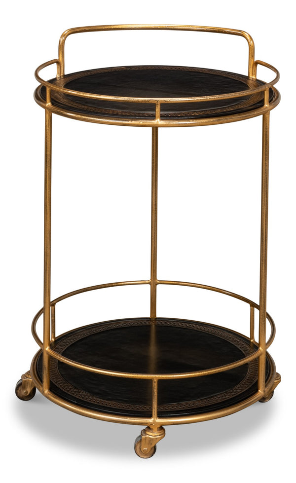 Sarreid Server Hand Antiqued Leather Side Table - Stylish Iron & Leather Design For Modern Living Spaces Brown  52853