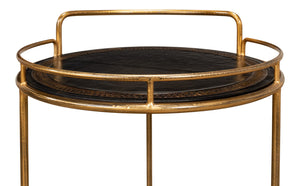 Sarreid Server Hand Antiqued Leather Side Table - Stylish Iron & Leather Design For Modern Living Spaces Brown  52853