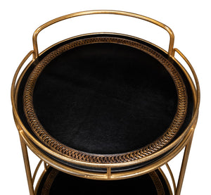 Sarreid Server Hand Antiqued Leather Side Table - Stylish Iron & Leather Design For Modern Living Spaces Brown  52853
