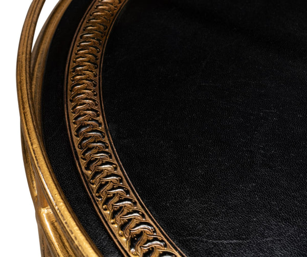 Sarreid Server Hand Antiqued Leather Side Table - Stylish Iron & Leather Design For Modern Living Spaces Brown  52853