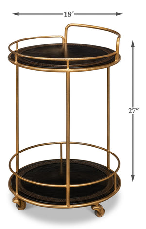 Sarreid Server Hand Antiqued Leather Side Table - Stylish Iron & Leather Design For Modern Living Spaces Brown  52853