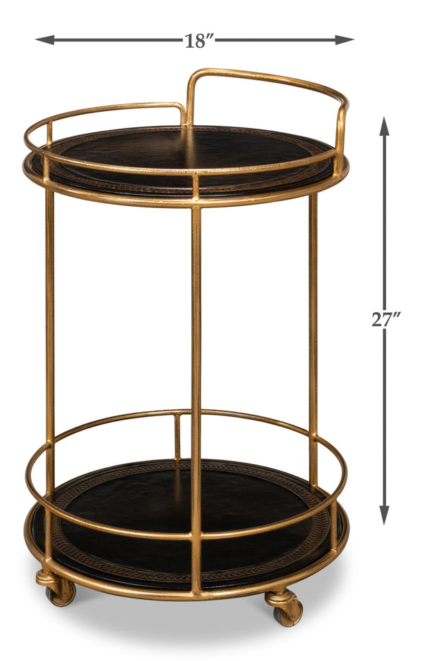 Sarreid Server Hand Antiqued Leather Side Table - Stylish Iron & Leather Design For Modern Living Spaces Brown  52853