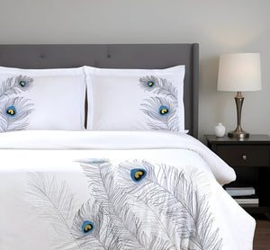 Homeroots Blue And White King 100% Cotton 200 Thread Count Washable Duvet Cover Set  Cotton 528556