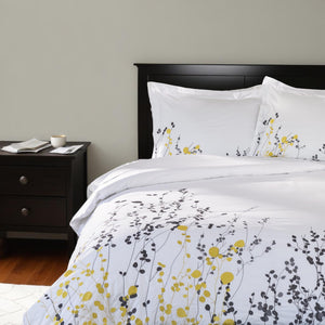 Homeroots Purple And White Queen 100% Cotton 200 Thread Count Washable Duvet Cover Set  Cotton 528557