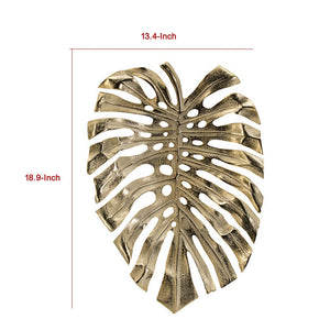 English Elm Linzo Botanical Monstera Aluminum Wall Sculpture in a Polished Gold Foyer Accent B056P412608